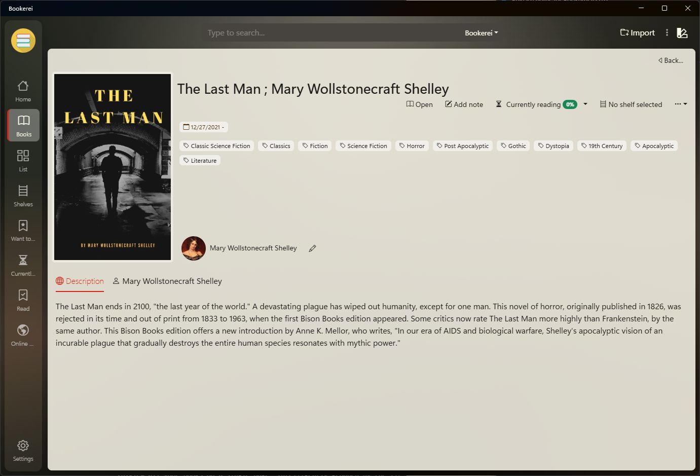 List view showing books organized by author name with alphabetical grouping