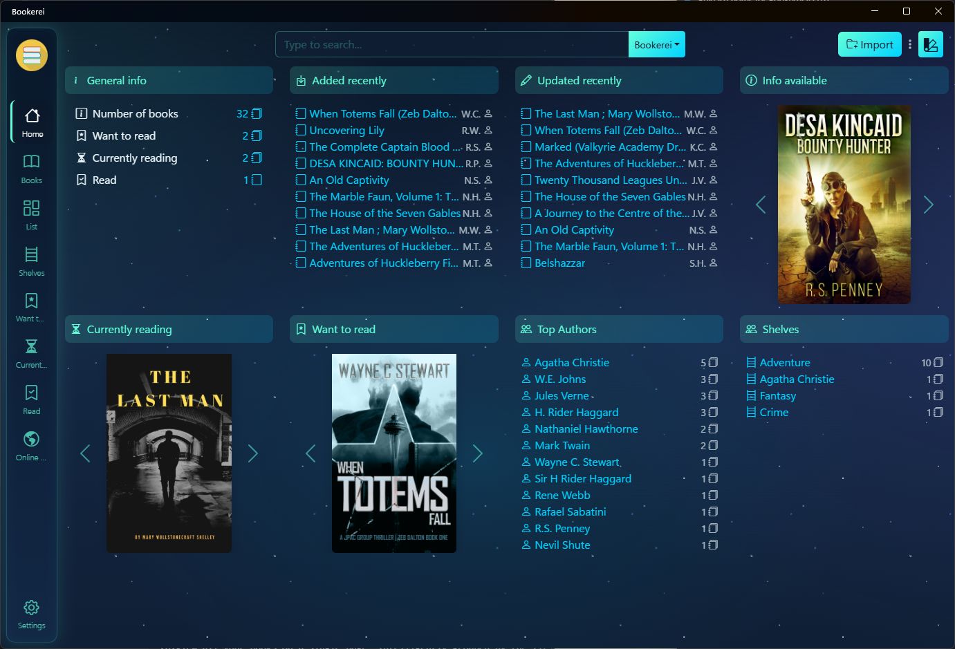 Bookerei reading interface with customizable themes and modern design